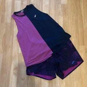 Size M Asics Running Top and Brooks Shorts